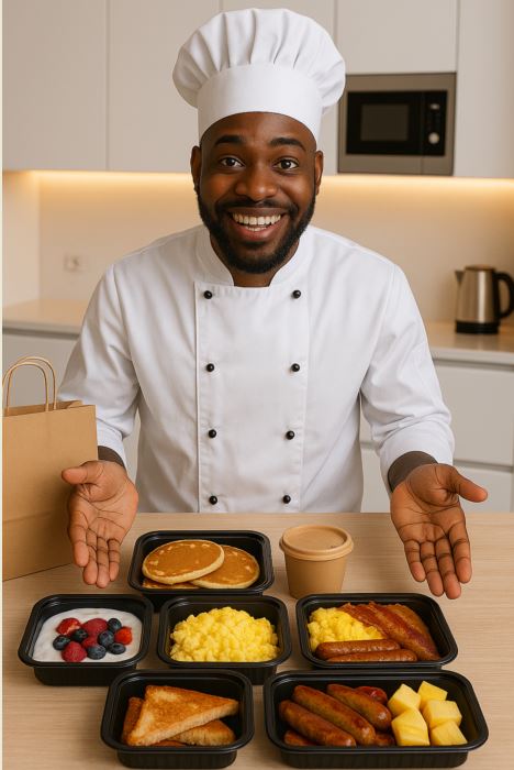Breakfast menu with coffee and tea